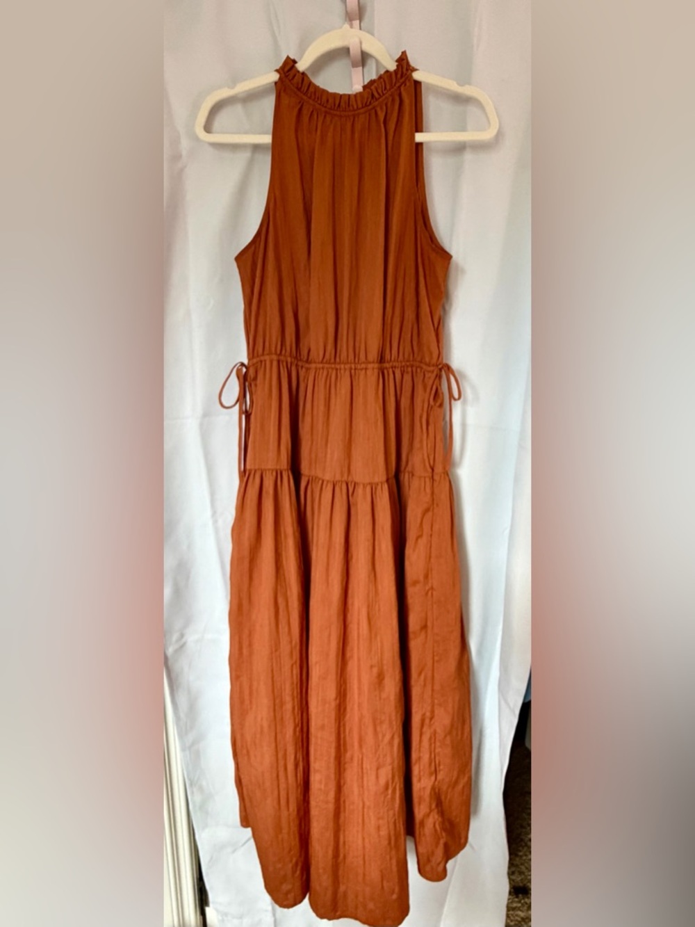 GAP Burnt Orange Colored Lightweight Adjustable Waist Tiered Maxi Dress